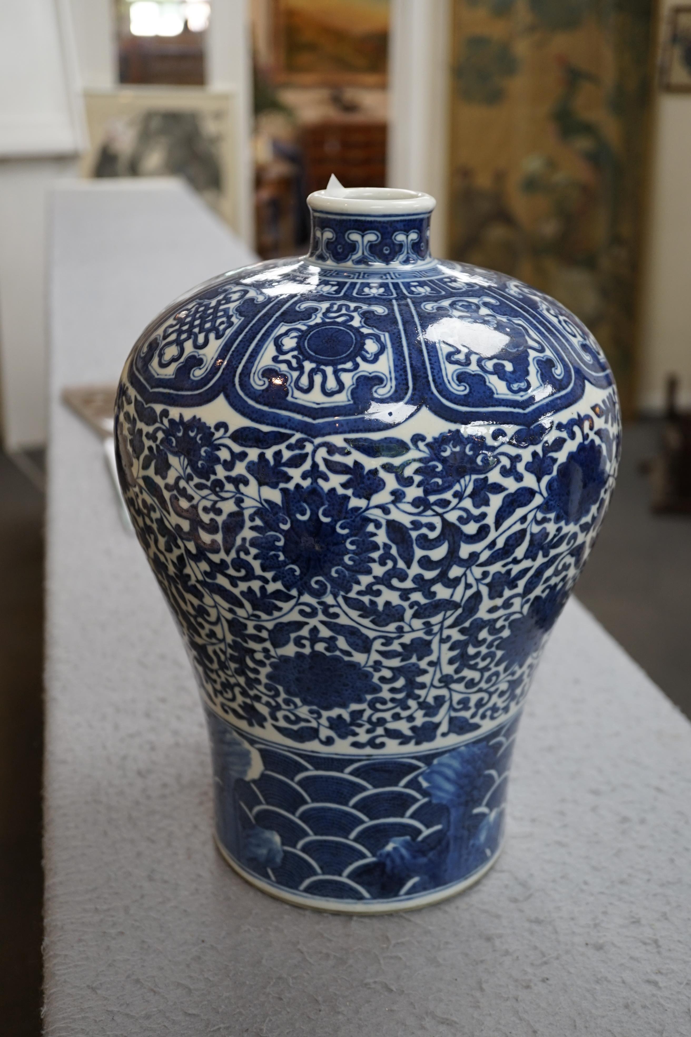 A Chinese blue and white meiping, Qianlong mark, early 20th century